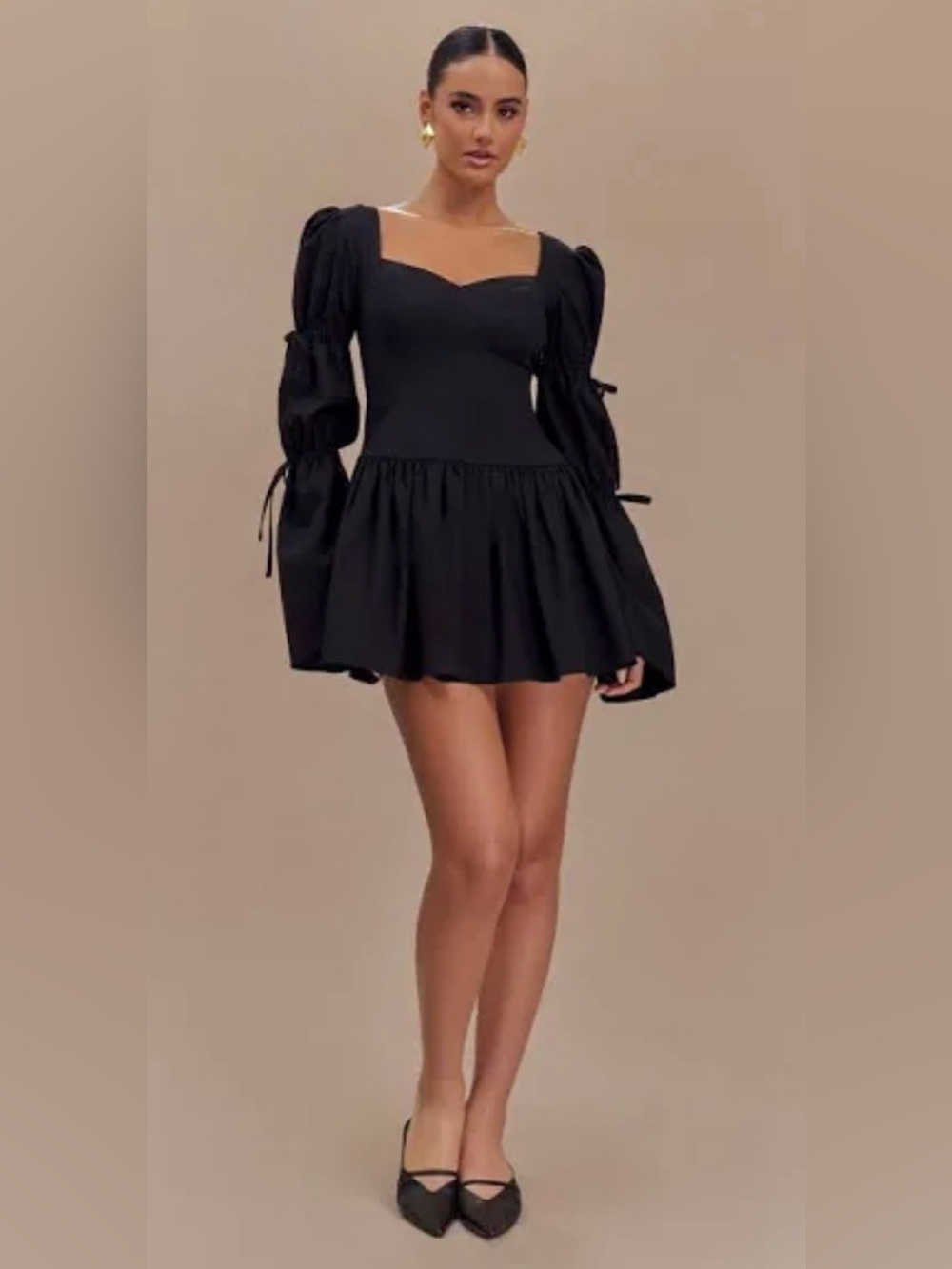 NWT! Meshki Black Puff-Sleeve Raine Cotton Mini Dress